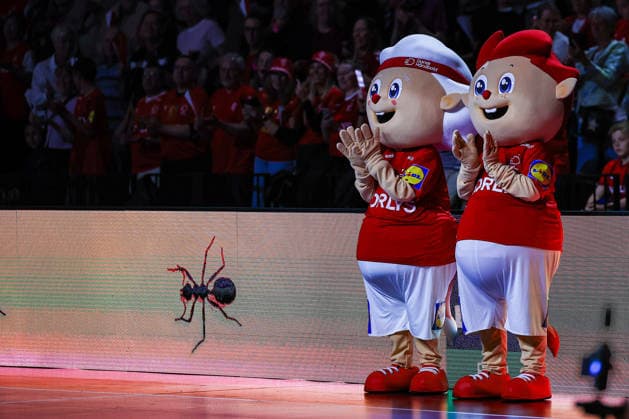 15 05 2026, xIAJx, handball, international match, test match, Denmark Germany, Royal Arena Copenhagen The mascots of the Danish Handball Association, Trille and Troels Denmark