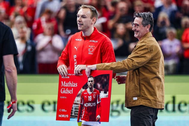 15 05 2026, xIAJx, handball, international match, test match, Denmark Germany, Royal Arena Copenhagen Honored as male national player of Denmark 2025 2026 for Mathias Gidsel Denmark 19 Denmark
