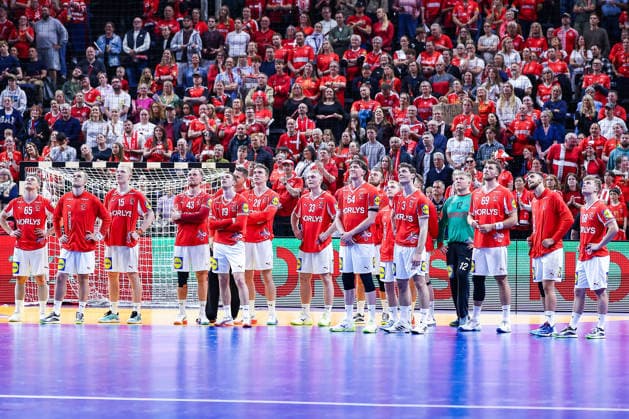 15 05 2026, xIAJx, handball, international match, test match, Denmark Germany, Royal Arena Copenhagen Line up Denmark L R Frederik Bjerre Denmark 65 Johan Hansen Denmark 26 Magnus Saugstrup Denmark 15 Simon Pytlick Denmark 43 Mathias Gidsel Denmark 19 Kevin Möller Denmark 20 Lasse Andersson Denmark 28 Emil Bergholt Denmark 33 Lasse Möller Denmark 64 Thomas Arnoldsen Denmark 42 Hjalte Lykke Denmark 37 Emil Jakobsen Denmark 7 Niclas Kirkelökke Denmark 3 Emil Nielsen Denmark 12 Steven Plucnar Denmark 69 Mads Hoxer Denmark 38 Victor Norlyk Denmark 68 Denmark