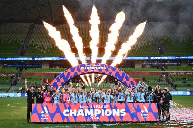 ALEAGUE WOMENS GRAND FINAL, Melbourne City players celebrate winning the A-League Women Grand Final match between Melbourne City and Wellington Phoenix at in Melbourne, Saturday, May 16, 2026. ( NO ARCHIVING, EDITORIAL USE ONLY MELBOURNE VICTORIA AUSTRALIA  Copyright: xJOELxCARRETTx 20260516184713050976