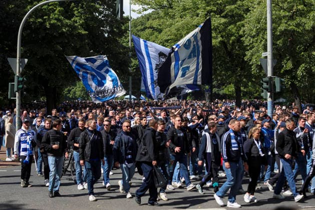 16 05 2026, GER, Football, Men, 3 Liga, Season 2025 2026, MSV Duisburg Viktoria Köln the fan march of MSV Duisburg before the match Duisburg schauinsland reisen Arena Nordrhein Westfalen Germany Copyright: xAdrianxSchlüterx