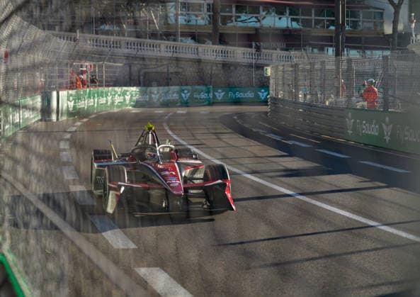 Monaco EPrix Round 9 Nyck de Vries of the Netherlands driving the (21) Mahindra Racing Mahindra M12Electro through Tabac during the Free Practice 1 of the Monaco E-Prix Round 9 at Circuit de Monaco, Monte Carlo 16 05 2026 UK Newspapers OUT Copyright: xNickxEmmersonx FIL-23438-0005