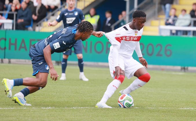 16 05 26 Final German Championship B Juniors U17 TSG 1899 Hoffenheim U17 VfB Stuttgart Germany, Sinsheim, 16 05 2026, Football, Season 2025 2026, U17 DFB Junior League, Final German Championship B Juniors, U17 VfB Stuttgart U17 TSG 1899 Hoffenheim v li Nouh Tidjani Hoffenheim, Kenmoe Youmbissi VFB