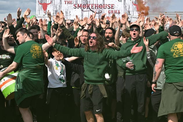 Celtic fans react outside Celtic Park Celtic v Heart of Midlothian, William Hill Scottish Premiership, Football, Celtic Park, Glasgow, Scotland, UK - 16 May 2026Glasgow Celtic Park United Kingdom EDITORIAL USE ONLY No use with unauthorised audio, video, data, fixture lists, club league logos or live services. Online in-match use limited to 120 images, no video emulation. No use in betting, games or single club league player publications.  Copyright: xMarkxRunnacles Shutterstockx 16876830p