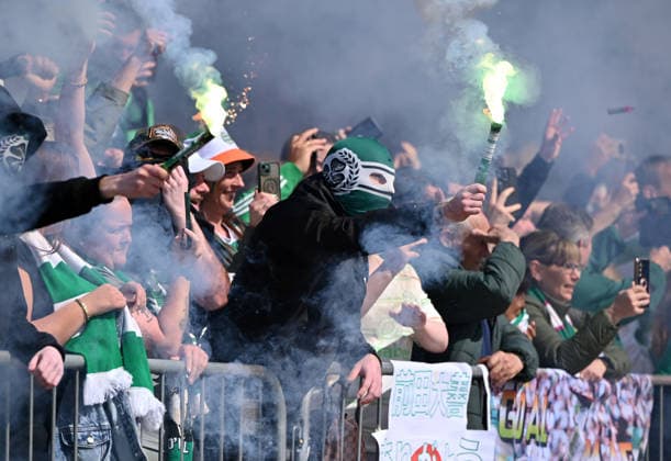 Celtic fans at Celtic Park Celtic v Heart of Midlothian, William Hill Scottish Premiership, Football, Celtic Park, Glasgow, Scotland, UK - 16 May 2026Glasgow Celtic Park United Kingdom EDITORIAL USE ONLY No use with unauthorised audio, video, data, fixture lists, club league logos or live services. Online in-match use limited to 120 images, no video emulation. No use in betting, games or single club league player publications.  Copyright: xMarkxRunnacles Shutterstockx 16876830am