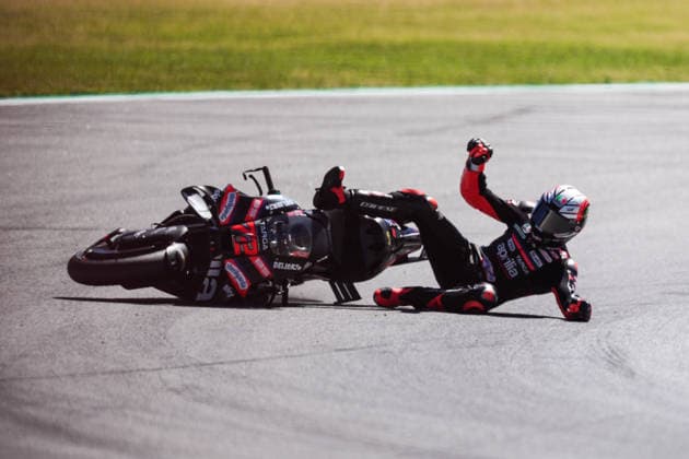 May 16, 2026, Barcelona, Barcelona, Spain: MONTMELO, SPAIN - MAY 16: Marco Bezzechi 72 of Aprilia Racing crashes during Qualifying 2 for the MotoGP Grand Prix of Catalunya at Circuit de Barcelona-Catalunya on May 16, 2026 in Montmelo, Spain. MotoGP Grand Prix Of Catalunya 2026  - ZUMAs316 20260516_znp_s316_018 Copyright: xMartixSeguraxRamonedax
