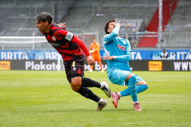 16 05 2026, xavx, Fußball 3 Liga, SV Wehen Wiesbaden TSG Hoffenheim U23 v l Sascha Mockenhaupt SV Wehen Wiesbaden , Deniz Zeitler TSG 1899 Hoffenheim II DFL DFB REGULATIONS PROHIBIT ANY USE OF PHOTOGRAPHS as IMAGE SEQUENCES and or QUASI VIDEO Wiesbaden