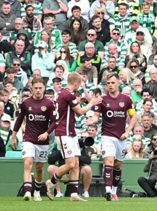 Lawrence Shankland of Hearts scores the opening goal Celtic v Heart of Midlothian, William Hill Scottish Premiership, Football, Celtic Park, Glasgow, Scotland, UK - 16 May 2026Glasgow Celtic Park United Kingdom EDITORIAL USE ONLY No use with unauthorised audio, video, data, fixture lists, club league logos or live services. Online in-match use limited to 120 images, no video emulation. No use in betting, games or single club league player publications.  Copyright: xMarkxRunnacles Shutterstockx 16876830ck