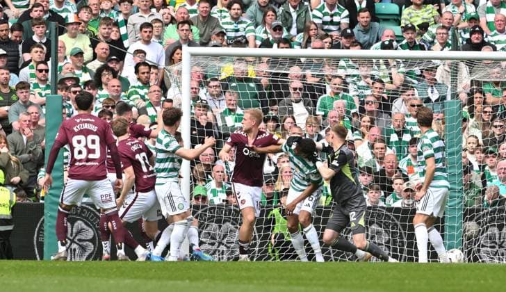 Lawrence Shankland of Hearts scores the opening goal Celtic v Heart of Midlothian, William Hill Scottish Premiership, Football, Celtic Park, Glasgow, Scotland, UK - 16 May 2026Glasgow Celtic Park United Kingdom EDITORIAL USE ONLY No use with unauthorised audio, video, data, fixture lists, club league logos or live services. Online in-match use limited to 120 images, no video emulation. No use in betting, games or single club league player publications.  Copyright: xMarkxRunnacles Shutterstockx 16876830ce