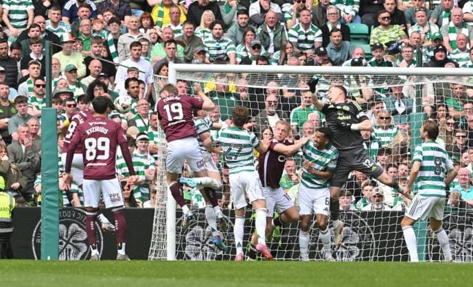Lawrence Shankland of Hearts scores the opening goal Celtic v Heart of Midlothian, William Hill Scottish Premiership, Football, Celtic Park, Glasgow, Scotland, UK - 16 May 2026Glasgow Celtic Park United Kingdom EDITORIAL USE ONLY No use with unauthorised audio, video, data, fixture lists, club league logos or live services. Online in-match use limited to 120 images, no video emulation. No use in betting, games or single club league player publications.  Copyright: xMarkxRunnacles Shutterstockx 16876830bz