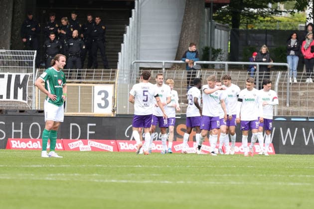 16 05 2026, Football, Men, Third League, 38 Matchday 3 League Season 2025 2026 FC Schweinfurt 05 FC Erzgebirge Aue Aue celebrates the goal to 2 1 Schweinfurt Riedel Bau Arena in Sachs Stadio Bayern Unterfranken Germany