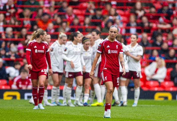 Football - FA Women™s Super League - Liverpool FC Women v Arsenal FC Women LIVERPOOL, ENGLAND - Saturday, May 16, 2026: Liverpool s Mia Enderby reacts as Arsenal score the opening goal during the FA Women™s Super League match between Liverpool FC Women and Arsenal FC Women at Anfield. (Photo by David Rawcliffe Propaganda) LIVERPOOL Anfield MERSEYSIDE ENGLAND  Copyright: xPropagandax P2026-05-16-Liverpool_W_Arsenal_W-10