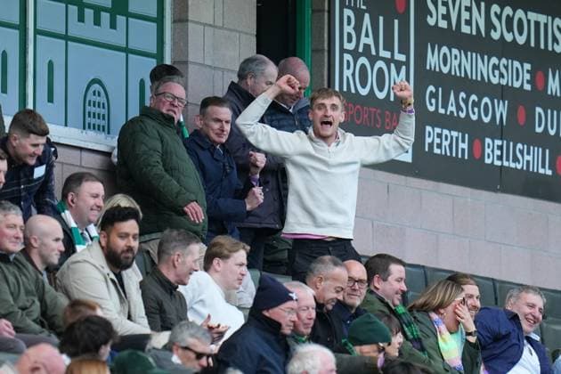 Hibernian fans respond to Celtic equalising in their title deciding match against Heart of Midlothian Hibernian v Motherwell, William Hill Scottish Premiership, Football, Easter Road, Edinburgh, Scotland, UK - 16 May 2026Edinburgh Easter Road United Kingdom EDITORIAL USE ONLY No use with unauthorised audio, video, data, fixture lists, club league logos or live services. Online in-match use limited to 120 images, no video emulation. No use in betting, games or single club league player publications.  Copyright: xPetexSummers Shutterstockx 16876834gw