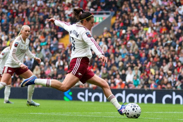 Liverpool FC Women v Arsenal FC women - Women s Super League 25 26 Arsenal FC women s Mariona Caldentey scores their teams second goal of the match against Liverpool Women - Women s Super League 16.05.2026 Liverpool Anfield Stadium United Kingdom Copyright: xZacharyxLockex