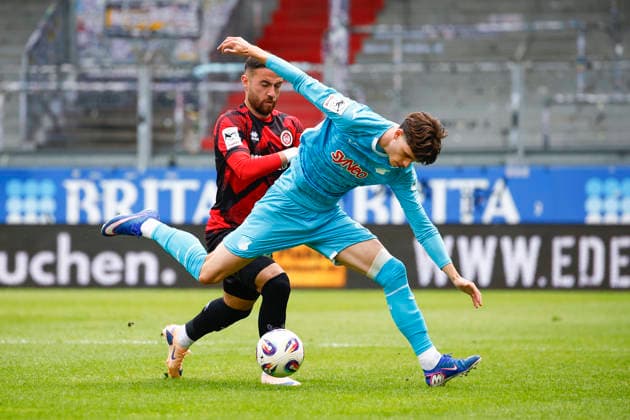 16 05 2026, xavx, Fußball 3 Liga, SV Wehen Wiesbaden TSG Hoffenheim U23 v l Fatih Kaya SV Wehen Wiesbaden , Luca Erlein TSG 1899 Hoffenheim II DFL DFB REGULATIONS PROHIBIT ANY USE OF PHOTOGRAPHS as IMAGE SEQUENCES and or QUASI VIDEO Wiesbaden