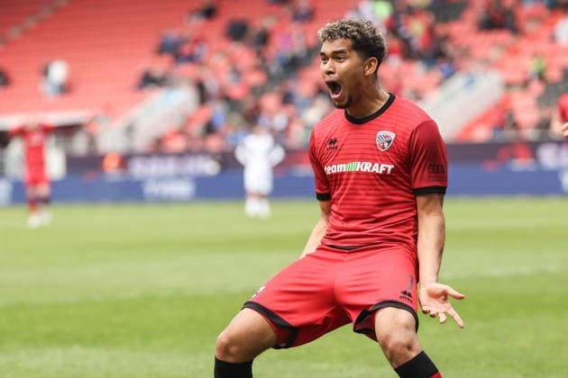 3 Liga FC Ingolstadt 04 SV Waldhof Mannheim Yann Sturm 7, FCI Goal Jubel Treffer 5 1, drittes Tor 3 Liga FC Ingolstadt 04 Saison 2025 2026 SV Waldhof Mannheim