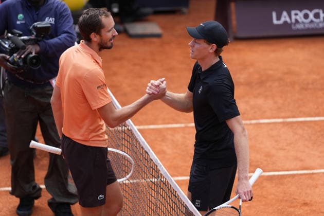 Jannik Sinner of Italy during the match postponed due to rain against Daniil Medvedev of Russia at the Internazionali BNL d Italia 2026 tennis tournament at Foro Italico in Rome (Italy) on May, 16, 2026. AntoniettaxBaldassarre