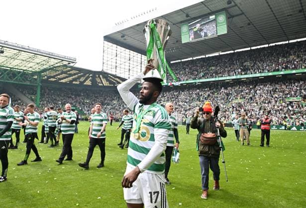 Kelechi Iheanacho of Celtic celebrates at full time Celtic v Heart of Midlothian, William Hill Scottish Premiership, Football, Celtic Park, Glasgow, Scotland, UK - 16 May 2026Glasgow Celtic Park United Kingdom EDITORIAL USE ONLY No use with unauthorised audio, video, data, fixture lists, club league logos or live services. Online in-match use limited to 120 images, no video emulation. No use in betting, games or single club league player publications.  Copyright: xMarkxRunnacles Shutterstockx 16876830dn