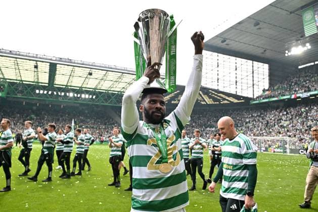 Kelechi Iheanacho of Celtic celebrates at full time Celtic v Heart of Midlothian, William Hill Scottish Premiership, Football, Celtic Park, Glasgow, Scotland, UK - 16 May 2026Glasgow Celtic Park United Kingdom EDITORIAL USE ONLY No use with unauthorised audio, video, data, fixture lists, club league logos or live services. Online in-match use limited to 120 images, no video emulation. No use in betting, games or single club league player publications.  Copyright: xMarkxRunnacles Shutterstockx 16876830dm
