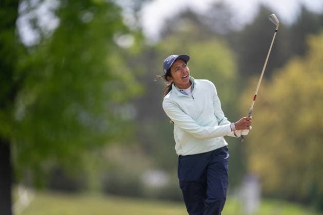 HAMBURG, GERMANY - MAY 16: Avani Prashanth of India hits her second shot on the 6th hole during the third round of the Amundi German Masters at Green Eagle Golf Courses on May 16, 2026 in Hamburg, Germany. Credit: Andy Astfalck NurPhoto Germany Copyright: xAndyxAstfalckx