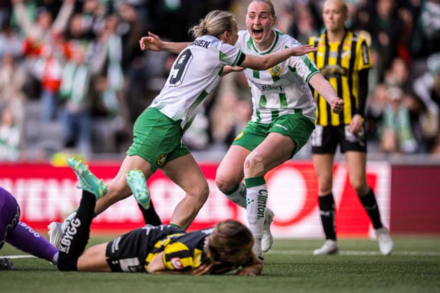 260516 Hammarbys Mari Nyhagen and Emilie Bragstad celebrate after 1-0 during the final of the Swedish Cup between Hammarby and Häcken on May 16, 2026 in Stockholm  Copyright: EMMAxWALLSKOG BB260516EW061