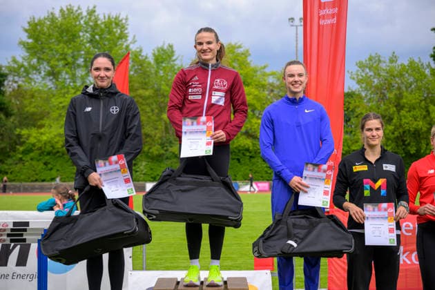 Sophie Weissenberg TSV Bayer o4 Leverkusen , Vanessa Grimm Koenigsteiner LV and Sofie Dokter Netherlands GER Lotto Deichmeeting 2026, Athletics, 16 05 2026, GER Lotto Deichmeeting 2026, Athletics, 16 05 2026, Neuwied Copyright: xEibnerxPressefoto JanxPapenfussx EP_JPS