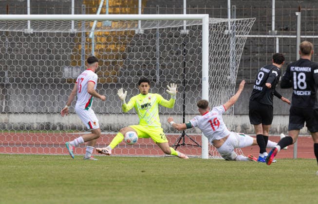 0 1 by Philipp Kirsamer FC Memmingen 9 in stoppage time against Noah George Goalkeeper FC Augsburg II 22 FC Augsburg II vs FC Memmingen, Matchday 34, Season 2025 2026