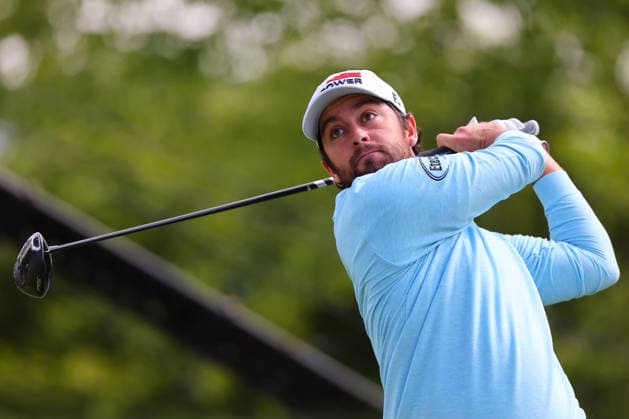 NEWTON SQUARE, PA - MAY 15: Elvis Smylie of Australia tees off at the tenth tee during Round two of the 2026 PGA, Golf Herren Championship on May 15, 2026 at Aronimink Golf Club in Newtown Square, Pennsylvania. (Photo by Rich Graessle Icon Sportswire) GOLF: MAY 15 PGA PGA Championship EDITORIAL USE ONLY Icon260515257842