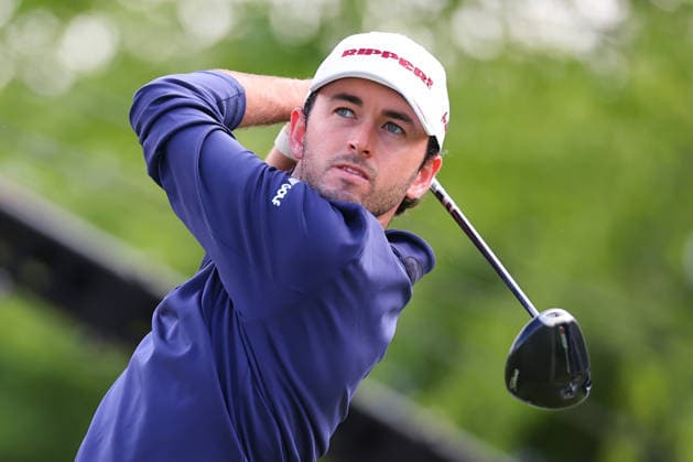 NEWTON SQUARE, PA - MAY 15: Davis Riley of the United States tees off at the tenth tee during Round two of the 2026 PGA, Golf Herren Championship on May 15, 2026 at Aronimink Golf Club in Newtown Square, Pennsylvania. (Photo by Rich Graessle Icon Sportswire) GOLF: MAY 15 PGA PGA Championship EDITORIAL USE ONLY Icon260515257882