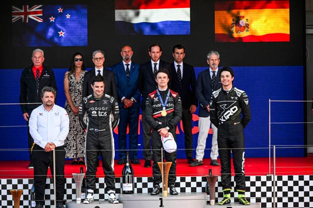 IPA84757473 - , 09 Driver Mitch Evans And Driver Nyck De Vries And 33 Driver Dan TicktumofIn Celebrating The Final Podium Race 1,During Abb Fia Formula E World Championship, WM, Weltmeisterschaft Monaco E-Prix 2026 ,16 May Monte Carlo ,Monaco  Copyright: xLucaxBarsali IPAxSportx xx 84757473