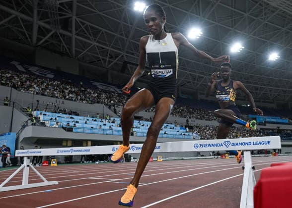 Wanda Diamond League 2026 - Shanghai Keqiao SHAOXING, CHINA - MAY 16: Peruth Chemutai of Uganda leads the women s 3000m steeplechase race at the Yangtze River Delta Athletics Diamond Gala, the Shanghai Keqiao leg and opening meeting of the 2026 Wanda Diamond League circuit, at the China Textile City Sports Center in Keqiao, Shaoxing, Zhejiang province, China, on May 16, 2026. Artur Widak Anadolu Shaoxing China. Editorial use only. Please get in touch for any other usage.  Copyright: x2026xAnadoluxArturxWidakx