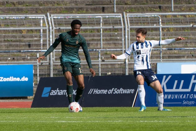 GER, Soccer, RLN, VfB Oldenburg vs SV Werder Bremen II U23 16 05 2026, Marschwegstadion, Oldenburg, GER, RLN, VfB Oldenburg vs SV Werder Bremen II U23 , DFL regulations prohibit any use of photographs as image sequences and or quasi video, im Bild Joel IMASUEN SV Werder Bremen II U23 15 Emal PEPSHI VfB Oldenburg 34 nordphotoxgmbhx xRojahn nph00310