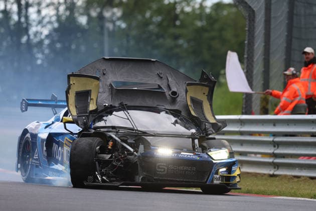 Nürburg, Germany 14 17 May 2026 ADAC Ravenol 24h race Nürburgring 2026 Saturday race Swallowtail crash In the picture 16 Scherer Sport PHX Audi R8 LMS GT3 evo II Christopher Haase GER, Alexander Sims GBR, Ben Green GBR Nürburgring Rheinland Pfalz Copyright: xFotostandx xFabianxWernerx