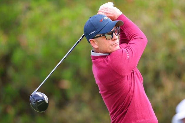 NEWTON SQUARE, PA - MAY 15: Luke Donald of England tees off at the first tee during Round two of the 2026 PGA, Golf Herren Championship on May 15, 2026 at Aronimink Golf Club in Newtown Square, Pennsylvania. (Photo by Rich Graessle Icon Sportswire) GOLF: MAY 15 PGA PGA Championship EDITORIAL USE ONLY Icon260515258952