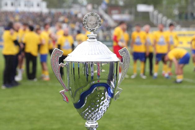 Soccer Regionalliga Nordost 1 FC Lok Leipzig 1 FC Magdeburg II 16 05 2026 The championship cup of the Regionalliga Nordost, NOFV, and in the background the team of Lok Leipzig Soccer, Regionalliga Nordost, Season 2025 2026, 34 Matchday 1 FC Lok Leipzig vs 1 FC Magdeburg II on 16 05 2026 at Bruno Plache Stadium, Leipzig Copyright: xBEAUTIFULxSPORTS JanxKaeferx