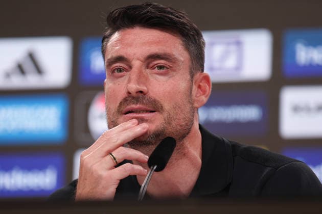 Soccer 1 Bundesliga Eintracht Frankfurt VfB Stuttgart on 16 05 2026 at Deutsche Bank Park in Frankfurt Coach Albert Riera Frankfurt thoughtful at the press conference MH