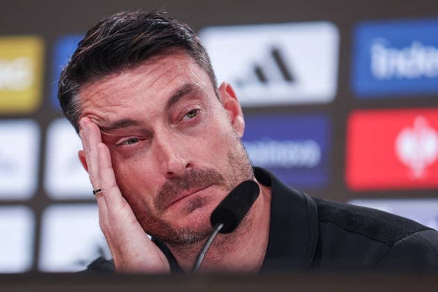 Soccer 1 Bundesliga Eintracht Frankfurt VfB Stuttgart on 16 05 2026 at Deutsche Bank Park in Frankfurt Coach Albert Riera Frankfurt dissatisfied, disappointed, disappointed, dejected at the press conference MH