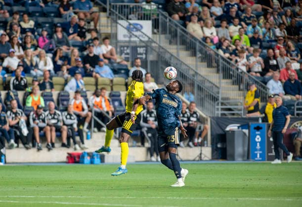 May 16, 2026, Philadelphia, Pennsylvania, United States: Philadelphia UnionÃ¢â‚¬â ¢s EZEKIEL ALLADOH (23) fights for the ball against Columbus CrewÃ¢â‚¬â ¢s SEKOU BANGOURA (17) during the match at Subaru Park in Chester PA Soccer 2026: Union 1-1 Columbus Crew  - ZUMArf1_ 20260516_zaf_rf1_012 Copyright: xRickyxFitchettx