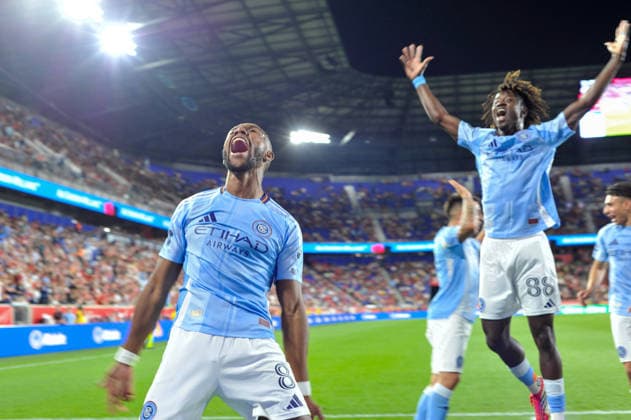 May 16, 2026, Harrison, New Jersey, USA: NYCFC midfielder ANDRES PEREA (8) and NYCFC forward MALACHI JONES (88) celebrate at Sports Illustrated Stadium in Harrison New Jersey New York City FC draws with New York Red Bulls 1 to 1 MLS, Fussball Herren, USA 2026 - New York City FC 1:1 New York Red Bulls  - ZUMAa301 20260516_aaf_a301_031 Copyright: xBrooksxVonxArxx