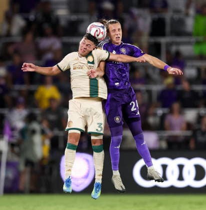 May 16, 2026, U.S.: Orlando City SC defender GRIFFIN DORSEY (24) and Atlanta United forward CAYMAN TOGASHI (30) jump to head the ball. The Orlando City Soccer Club hosted Atlanta United at Inter&Co Stadium in Orlando, FL. U.S. - ZUMAm299 20260516_znp_m299_036 Copyright: xTaylorxMcFeex