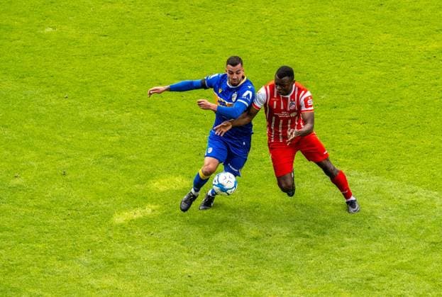 FOOTBALL REGIONAL LEAGUE NORTH-EAST 34 GAME DAY FC CARL ZEISS JENA FC ROT WEISS ERFURT FOR EDITORIAL PURPOSES ONLY p 16 05 2026 Jena Football Regionalliga Nordost 34 Matchday Season 2025 2026 Ernst Abbe Sportfeld FC Carl Zeiss Jena FC Rot Weiss Erfurt in photo Obed Chidindu Ugondu 13 FC Rot Weiß Erfurt in duel with Justin Schau 25 FC Carl Zeiss Jena Germany Thueringen Jena Copyright SaschaxFromm Copyright: SaschaxFromm doc85vouc2eo6t1a7yklmh5 ,EDITORIAL USE ONLY Copyright: SaschaxFromm