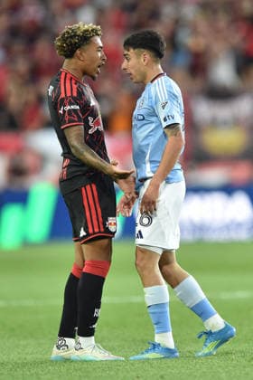 May 16, 2026, Harrison, New Jersey, USA: New York Red Bulls midfielder ADRI MEHMETI (15) and NYCFC forward AGUSTIN OJEDA (26) in action at Sports Illustrated Stadium in Harrison New Jersey New York City FC draws with New York Red Bulls 1 to 1 Harrison USA - ZUMAa301 20260516_aaf_a301_005 Copyright: xBrooksxVonxArxx