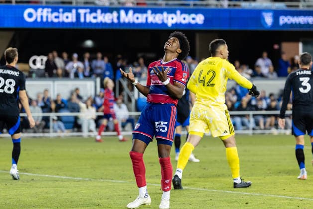SAN JOSE, CA - MAY 16: Kaick 55 of FC Dallas reacts to a missed opportunity during a match against the San Jose Earthquakes on May 16, 2026 at PayPal Park in San Jose, CA. (Photo by Matthew Huang Icon Sportswire) SOCCER: MAY 16 MLS, Fussball Herren, USA San Jose Earthquakes vs FC Dallas EDITORIAL USE ONLY Icon260516027