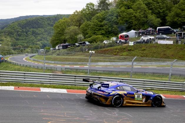 NÜRBURG - Mercedes-AMG Team RAVENOL with the Mercedes AMG GT3 during the 24 Hours of Nürburgring, at the German circuit in the Eifel. Max Verstappen is participating in the endurance race at the Nürburgring together with his teammates Austrian Lucas Auer, Andorran Jules Gounon, and Spaniard Daniel Juncadella. SANDER KONING ANP xVIxANPxSportx xxANPxIVx 558521558 originalFilename: 558521558.jpg