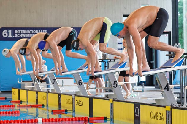 16 05 2026 Swimming 61 International Swimming Festival Nordbad DSW Darmstadt here WK120 A Final 50m Freestyle here at the start on lane 5 Niclas Keilmann 2007 SG Frankfurt on lane 4 Youssef Omran 2005 DSW 1912 Darmstadt Darmstadt Hessen Germany