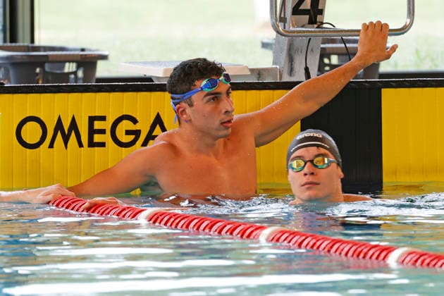 16 05 2026 Swimming 61 International Swimming Festival Nordbad DSW Darmstadt here WK120 A Final 50m Freestyle here at the finish line waiting for results right Niclas Keilmann 2007 SG Frankfurt left Youssef Omran 2005 DSW 1912 Darmstadt Darmstadt Hessen Germany