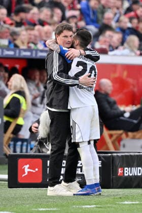 Coach Merlin Polzin Hamburger SV changes Fabio Vieira Hamburger SV from 16 05 2026, Football 1 Bundesliga, Season 2025 2026, 34 Matchday, Bayer 04 Leverkusen Hamburger SV 1 1 DFL regulations prohibit any use of photographs as image sequences and or quasi video Leverkusen BayArena Nordrhein Westfalen Germany Team2
