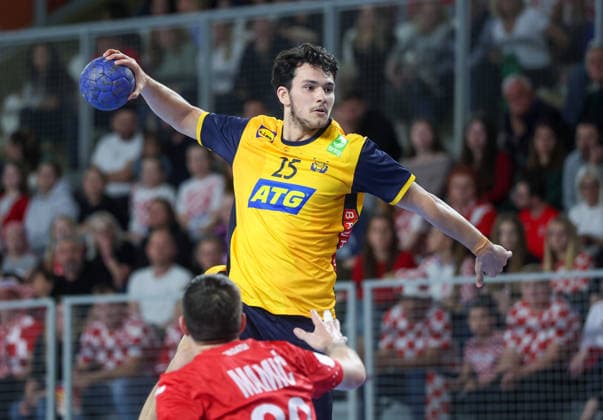 Croatia v Sweden: Internation Friendly Handball Match Nikola Roganovic of Sweden shoots during the International Friendly, Länderspiel, Nationalmannschaft handball match between Croatia and Sweden at Arena Varazdin on May 16, 2026.  SanjinxStrukic PIXSELL