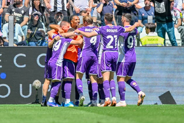 Fiorentina s Ndour celebrates after scoring a goal for his team during the Serie A soccer match between Juventus and Fiorentina at the Allianz Stadium in Turin, Italy - Sunday, May 17, 2026. - Soccer .  Copyright: xTanoxPecoraro LaPressex
