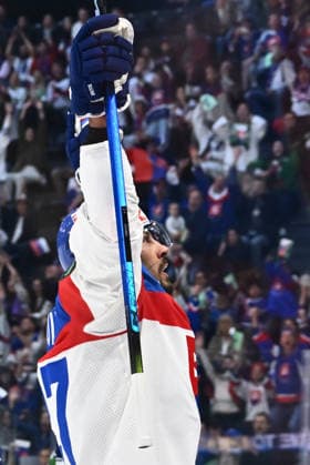 Marek Hrivik (SVK) celebrates first goal during the 2026 IIHF World Championship, WM, Weltmeisterschaft Group B, match Italy vs Slovakia, on May 17, 2026, Fribourg, Switzerland. (CTKxPhoto RadekxPetrasek) CTKPhotoP2026051702857  CTKPhotoP2026051702857